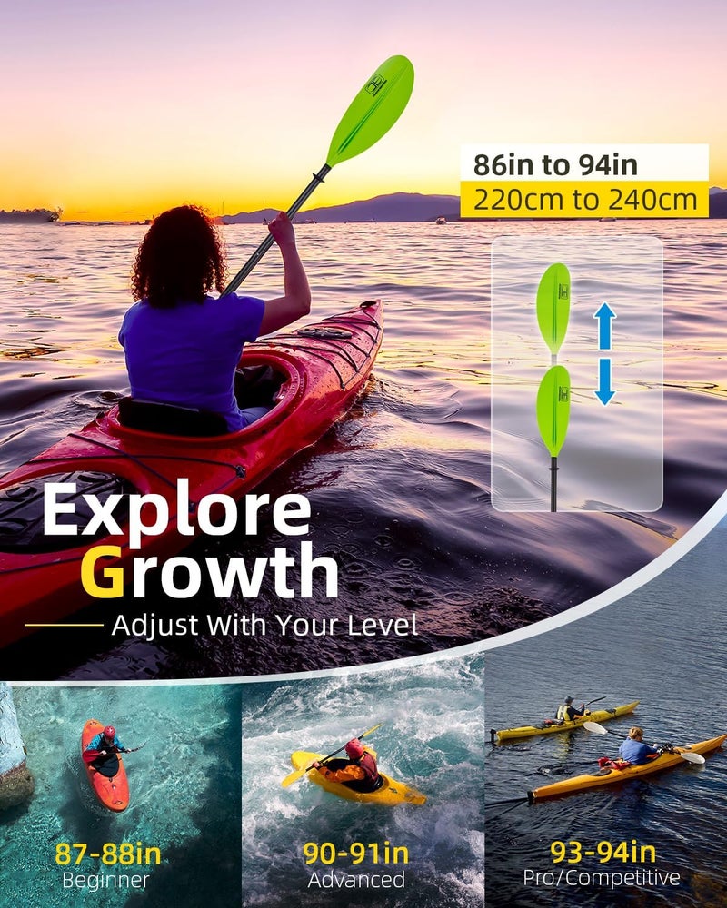 OCEANBROAD Adjustable Carbon Fiber Kayak Paddle 86in/220cm to 94in/240cm Kayaking Oar for Adults with Paddle Leash 1 Paddle - Image 2